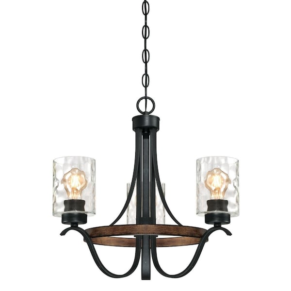 Westinghouse Chandelier 60W 3-Light Barnwell, Textured Iron Barnwood Clear Hammered Glass 6331800 - main